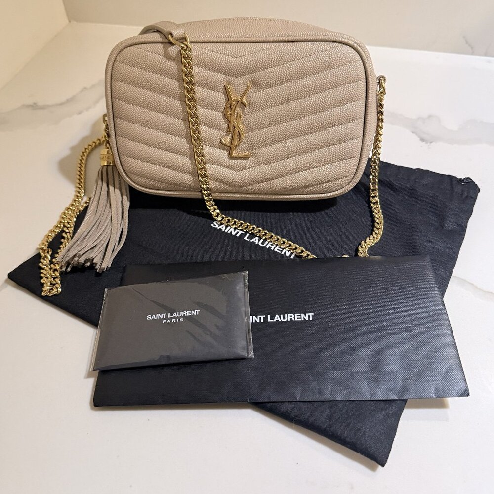 SAINT LAURENT Mini LOU Bag with Tassel Dark Beige Authentic